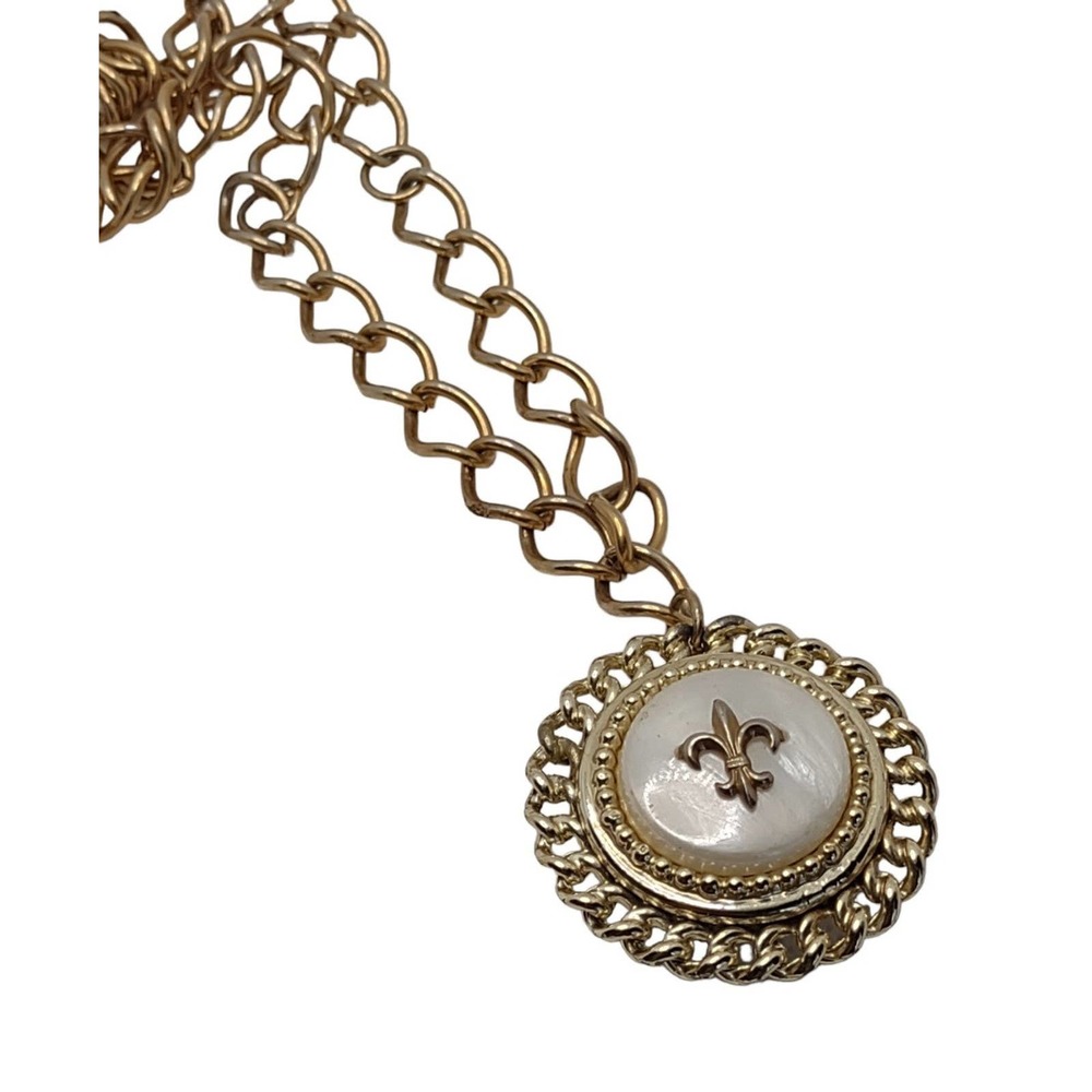 Vintage Gold Tone Double Sided Fleur‎ De Lis Necklace